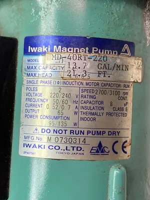 USED IWAKI MAGNET PUMP MD-40RT-220N