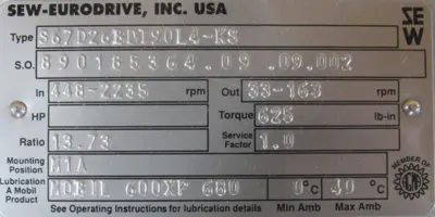 NEW SEW EURODRIVE S67D26BDI90L4-KS GEAR MOTOR 13.73:1 DF26BDT90L4-KS 230/460V